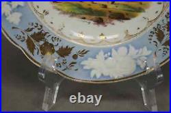 New Hall Pattern 2229 Hand Painted Scene Blue White Sprigged & Gold Plate