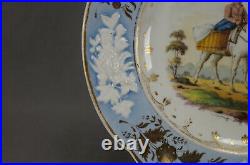 New Hall Pattern 2229 Hand Painted Scene Blue White Sprigged & Gold Plate