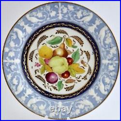 New Hall powder-blue, white-embossed plate with fruit, ca. 1820