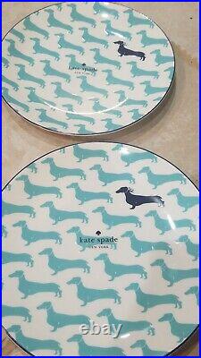 New s/4 Kate Spade Lenox Wickford DACHSHUND dog Salad dessert Plate Turquoise