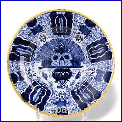 Nice Dutch Delft Blue plate, peacock, 18th ct, marked de Porceleyne Claeuw
