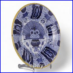 Nice Dutch Delft Blue plate, peacock, 18th ct, marked de Porceleyne Claeuw