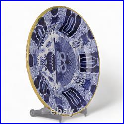 Nice Dutch Delft Blue plate, peacock, 18th ct, marked de Porceleyne Claeuw