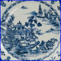 Nice pair of fine Chinese Blue & White plates, figures in river landscape, 18th c