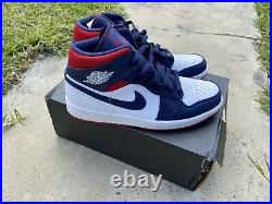 Nike Air Jordan 1 Mid SE USA Olympic White Blue Red 852542-104 Size 10