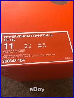 Nike Hypervenom phantom 3 Sky Blue and White DF FG Sole Plate UK Size 10
