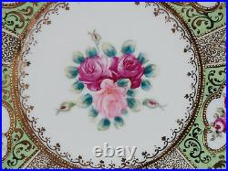 Nippon Hand Painted Pink Rose Green & Vermicelli & Beaded Gold 9 3/8 Inch Plate