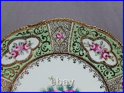 Nippon Hand Painted Pink Rose Green & Vermicelli & Beaded Gold 9 3/8 Inch Plate