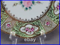 Nippon Hand Painted Pink Rose Green & Vermicelli & Beaded Gold 9 3/8 Inch Plate