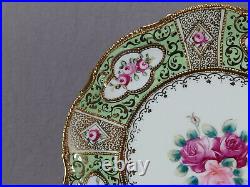 Nippon Hand Painted Pink Rose Green & Vermicelli & Beaded Gold 9 3/8 Inch Plate