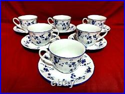 Noritake 8133 Elegance In Blue 12 Piece Lot Of 6 Each Coffee Cups & Saucers