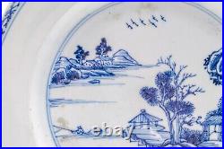 OLD Chinese Blue & White Plate Pagoda Lake Porcelain Qing Qianlong (1736-1795)