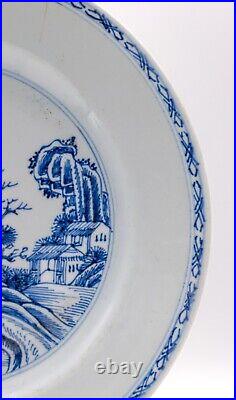 OLD Chinese Blue & White Plate Pagoda Lake Porcelain Qing Qianlong (1736-1795)