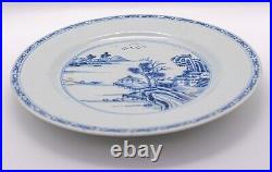 OLD Chinese Blue & White Plate Pagoda Lake Porcelain Qing Qianlong (1736-1795)
