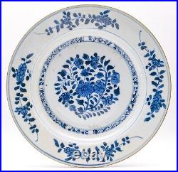 OLD Chinese Blue & White Plate Peony Flower Porcelain Qing Kangxi (1662-1722)