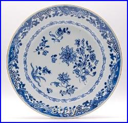 OLD Chinese Blue & White Plate Peony Flower Porcelain Qing Qianlong (1736-1795)
