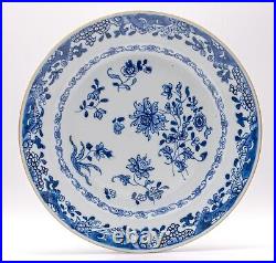 OLD Chinese Blue & White Plate Peony Flower Porcelain Qing Qianlong (1736-1795)