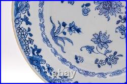 OLD Chinese Blue & White Plate Peony Flower Porcelain Qing Qianlong (1736-1795)
