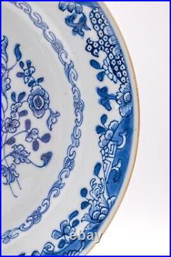 OLD Chinese Blue & White Plate Peony Flower Porcelain Qing Qianlong (1736-1795)