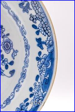 OLD Chinese Blue & White Plate Peony Flower Porcelain Qing Qianlong (1736-1795)