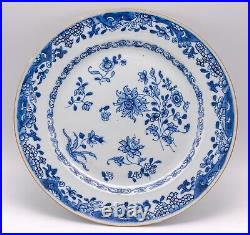 OLD Chinese Blue & White Plate Peony Flower Porcelain Qing Qianlong (1736-1795)