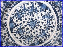 Old Antique 18th Century Dutch Delft Faience 3 Petal Flowers 13.5 Charger Plate