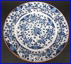 Old Antique 18th Century Dutch Delft Faience 3 Petal Flowers 13.5 Charger Plate