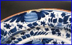Old Antique 18th Century Dutch Delft Faience 3 Petal Flowers 13.5 Charger Plate