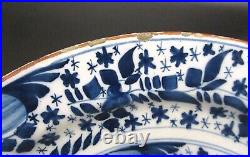 Old Antique 18th Century Dutch Delft Faience 3 Petal Flowers 13.5 Charger Plate