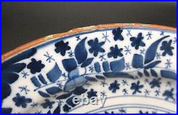 Old Antique 18th Century Dutch Delft Faience 3 Petal Flowers 13.5 Charger Plate