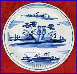 Old Catalan Ceramic Plate. Glazed In Blue And White. Spain. XVIII Century
