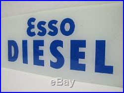 Old ESSO DIESEL Glass Gas Station Pump Plate Advertising Sign Blue White Truck