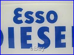 Old ESSO DIESEL Glass Gas Station Pump Plate Advertising Sign Blue White Truck
