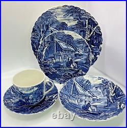Old Foley James Kent Blue & White Cottage Scene Dinner Set for Four 20 Piece