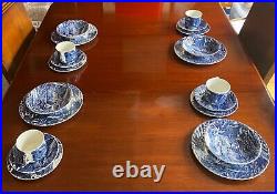 Old Foley James Kent Blue & White Cottage Scene Dinner Set for Four 20 Piece