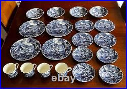 Old Foley James Kent Blue & White Cottage Scene Dinner Set for Four 20 Piece