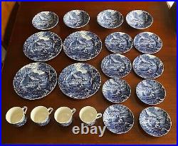 Old Foley James Kent Blue & White Cottage Scene Dinner Set for Four 20 Piece