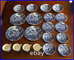 Old Foley James Kent Blue & White Cottage Scene Dinner Set for Four 20 Piece