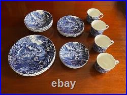 Old Foley James Kent Blue & White Cottage Scene Dinner Set for Four 20 Piece