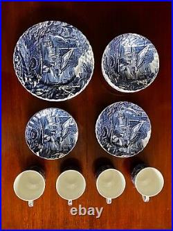 Old Foley James Kent Blue & White Cottage Scene Dinner Set for Four 20 Piece
