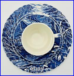 Old Foley James Kent Blue & White Cottage Scene Dinner Set for Four 20 Piece