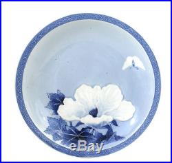 Old Japanese Blue & White Relief Moriage Hirado Porcelain Flower Plate