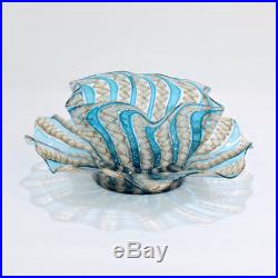 Old Venetian Blue, Copper & White Latticino Finger Bowl & Plate Salviati GL