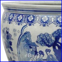 Oriental Furniture 16 Ladies Blue & White Porcelain Fishbowl