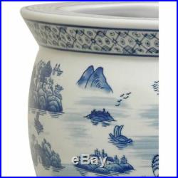 Oriental Furniture 18 Porcelain Fishbowl Blue & White Landscape