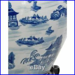 Oriental Furniture 18 Porcelain Fishbowl Blue & White Landscape