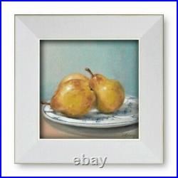 Original Oil Painting Still Life Pears on Blue and White China Plate AH Selway