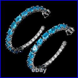 Oval Blue Apatite 4x3mm 14K White Gold Plate 925 Sterling Silver Earrings