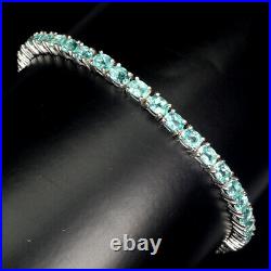 Oval Neon Blue Apatite 4x3mm 14K White Gold Plate 925 Sterling Silver Bracelet