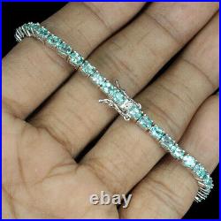 Oval Neon Blue Apatite 4x3mm 14K White Gold Plate 925 Sterling Silver Bracelet